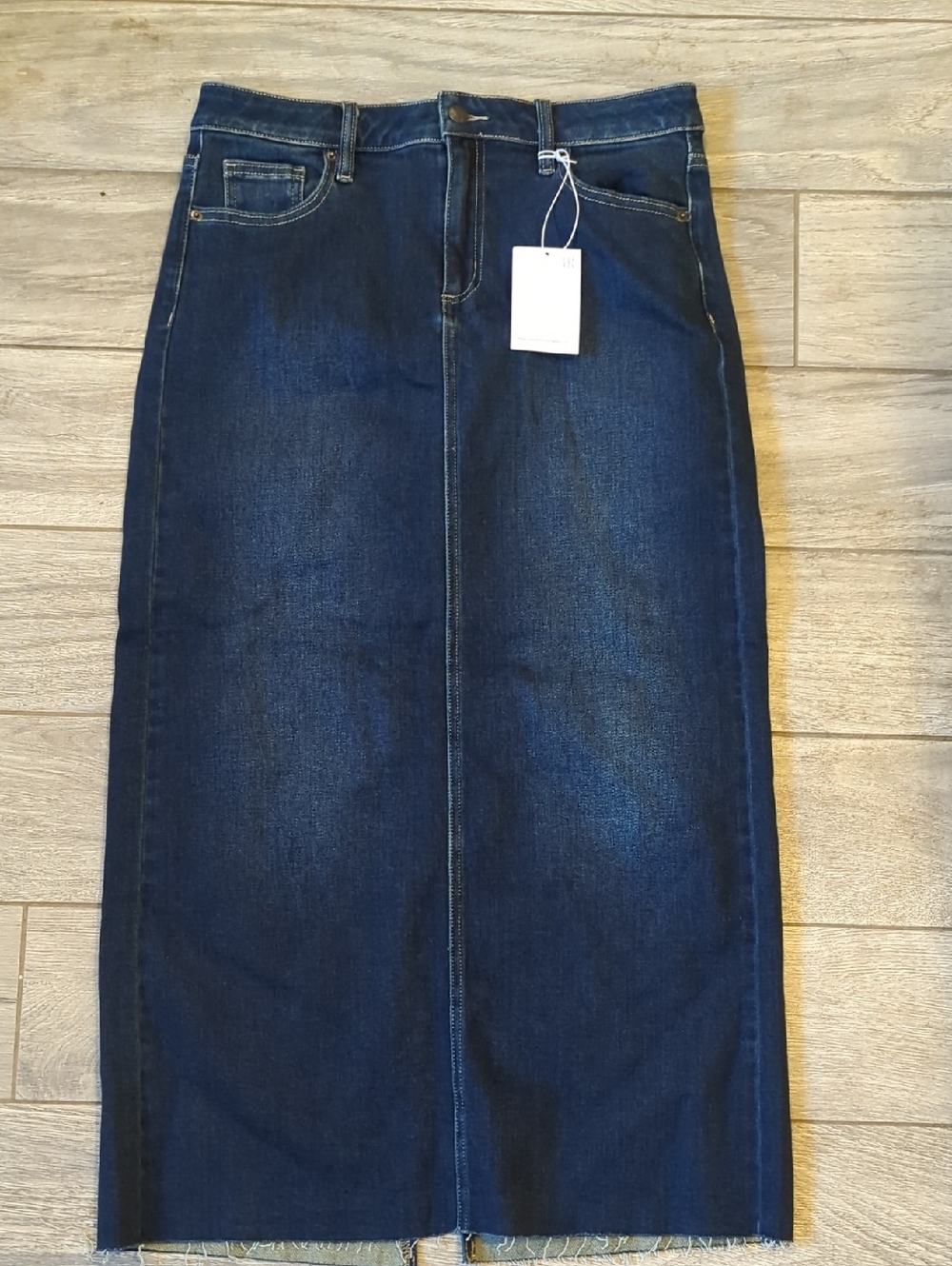 Carly Jean Los Angeles Dark Blue Straight Denim Midi Skirt